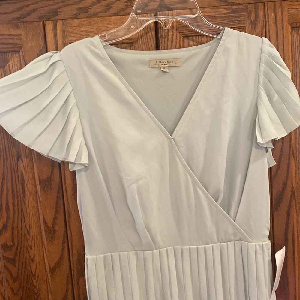 Sage Green bridesmaid dress with ruffle sleeves
